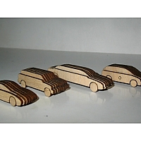 Laser cut out wooden 1:100 scale cars