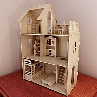 Big plywood Doll house v1 + Dolls furniture Pack. Vector model for CNC router and laser cutting. Barbie size dollhouse. Doll house kit.
